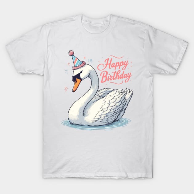 Cute Swan Happy Birthday Party T-Shirt by TomFrontierArt